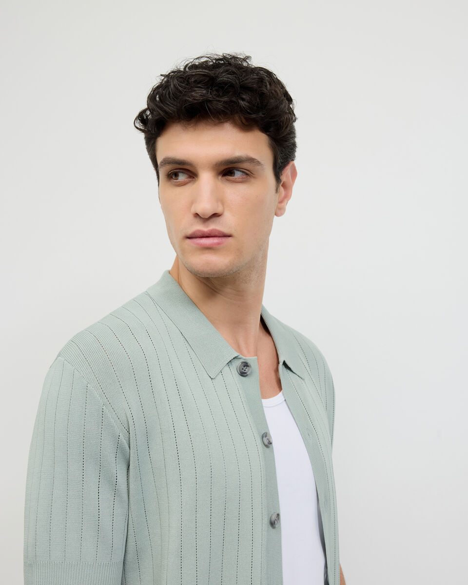 Stripe Knit Polo, Seafoam, hi-res